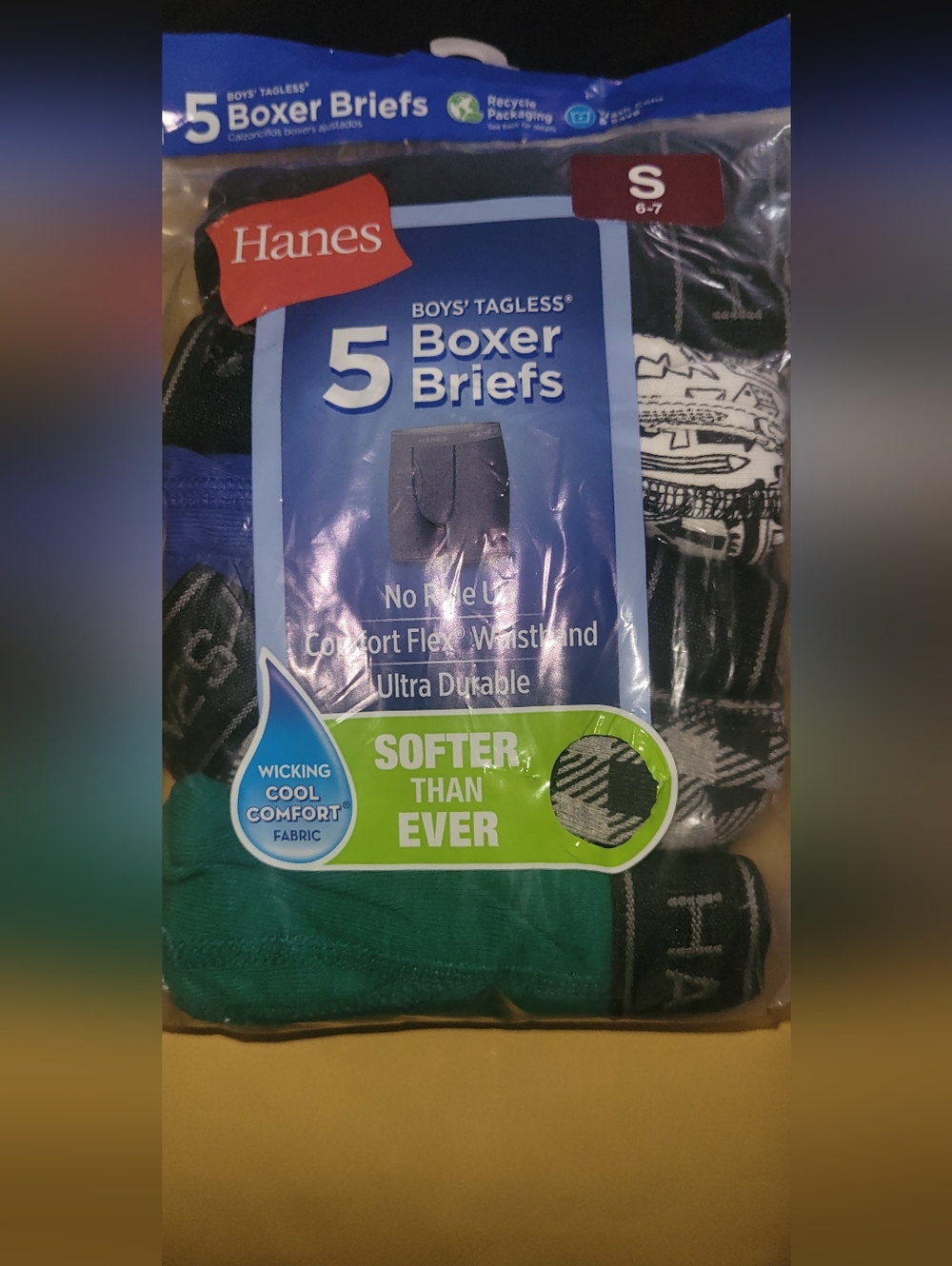 Hanes Boys' 5-Pack Boxer Briefs - Green, Black, Gray, Blue